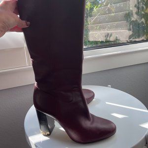Michael Kors Burgundy Leather Boots (Oxblood) Size 8, 3.25" Heel, 15.5" shaft